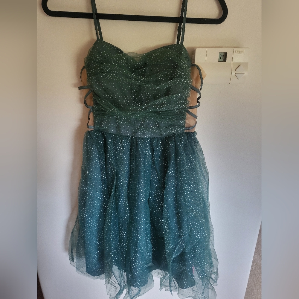 SHEIN Elegant Teal Polka Dot Kids Dress